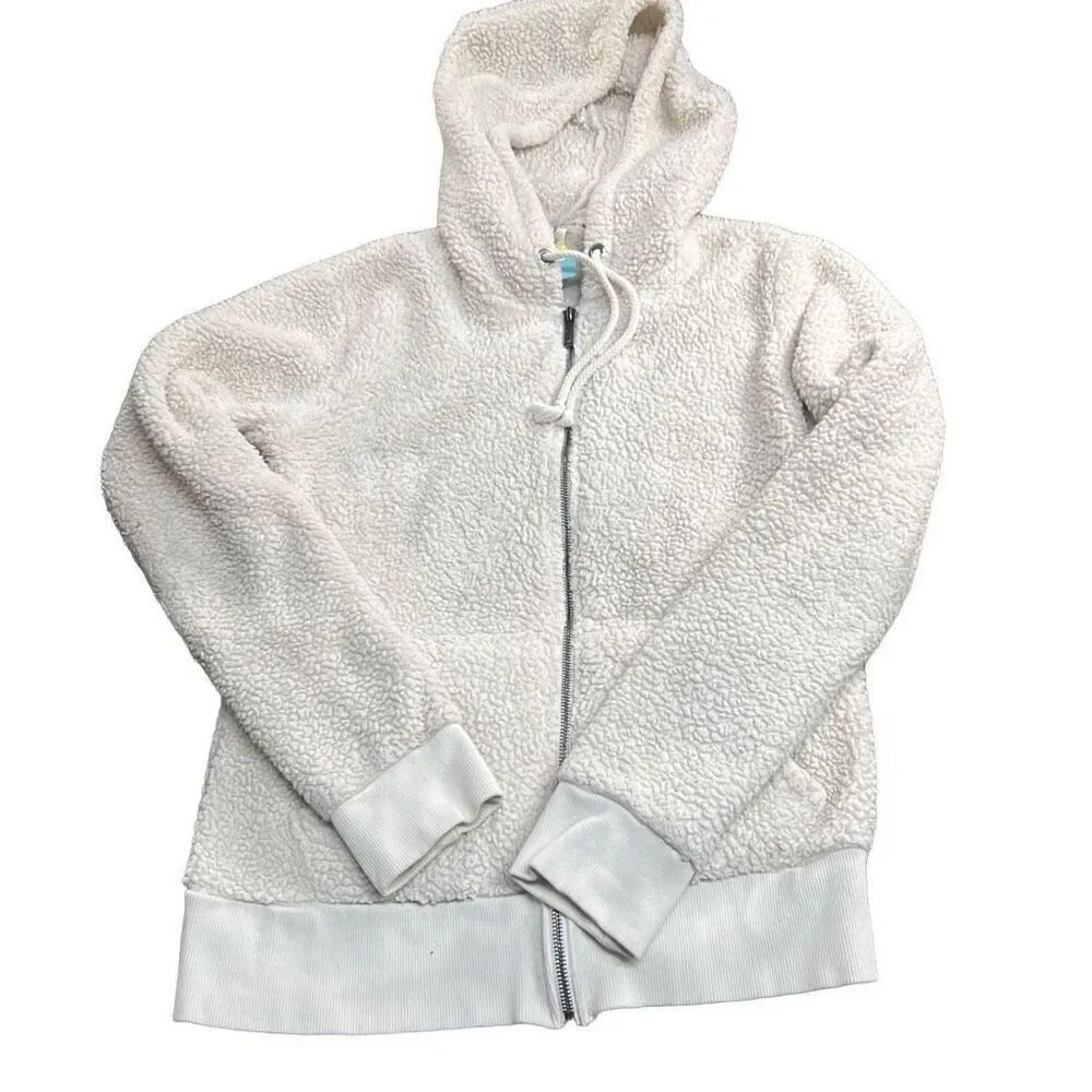 Roxy Women’s White pullover zipper hoodie Fuzzy Fleece Jacket Size Small